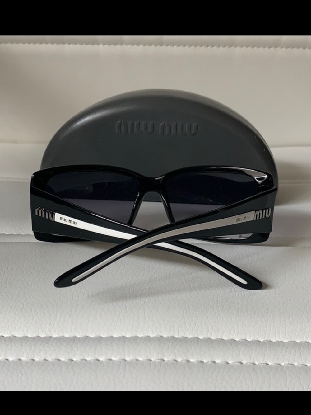 Miu Miu Glossy Black Oversized Rectangular Sunglasses - Picture 3 of 4